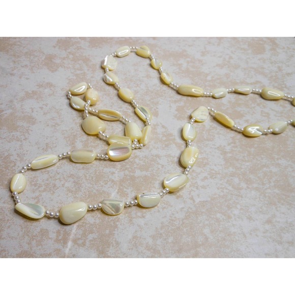 Vintage Carved White Mother of Pearl Bead  Long Versatile Layering Necklace - Picture 4 of 8
